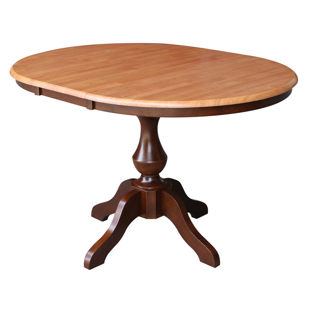 36" Round Top Pedestal Table With 12" Leaf - 28.9"H - Dining Height, Cinnamon/Espresso. Picture 7