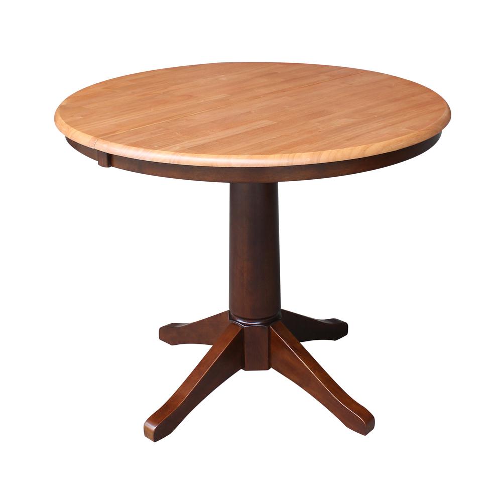 36" Round Top Pedestal Table With 12" Leaf - 28.9"H - Dining Height, Cinnamon/Espresso. Picture 25