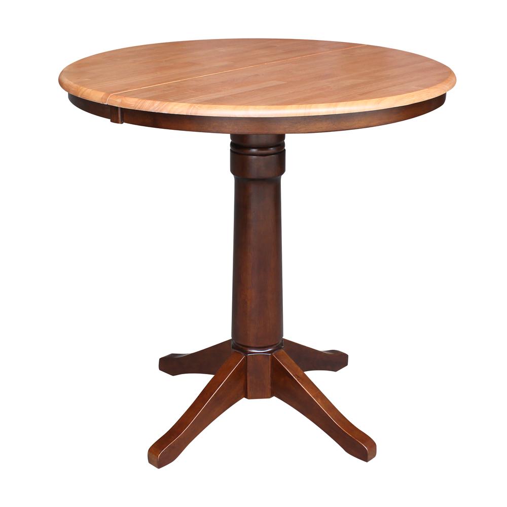 36" Round Top Pedestal Table With 12" Leaf - 28.9"H - Dining Height, Cinnamon/Espresso. Picture 22