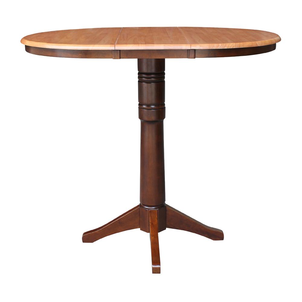 36" Round Top Pedestal Table With 12" Leaf - 28.9"H - Dining Height, Cinnamon/Espresso. Picture 17