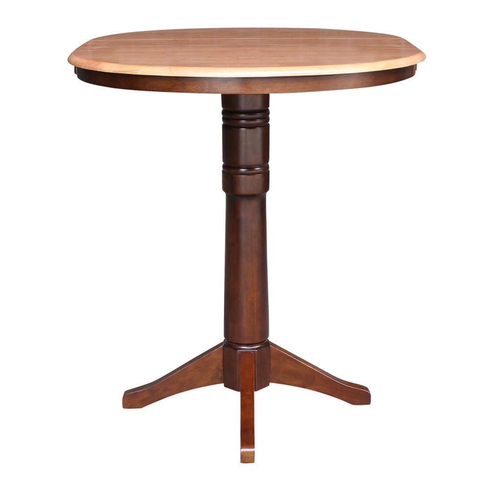 36" Round Top Pedestal Table With 12" Leaf - 28.9"H - Dining Height, Cinnamon/Espresso. Picture 18