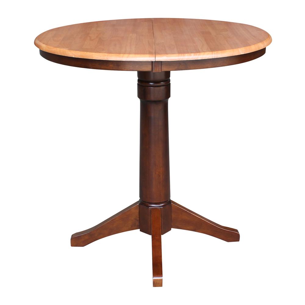 36" Round Top Pedestal Table With 12" Leaf - 28.9"H - Dining Height, Cinnamon/Espresso. Picture 10