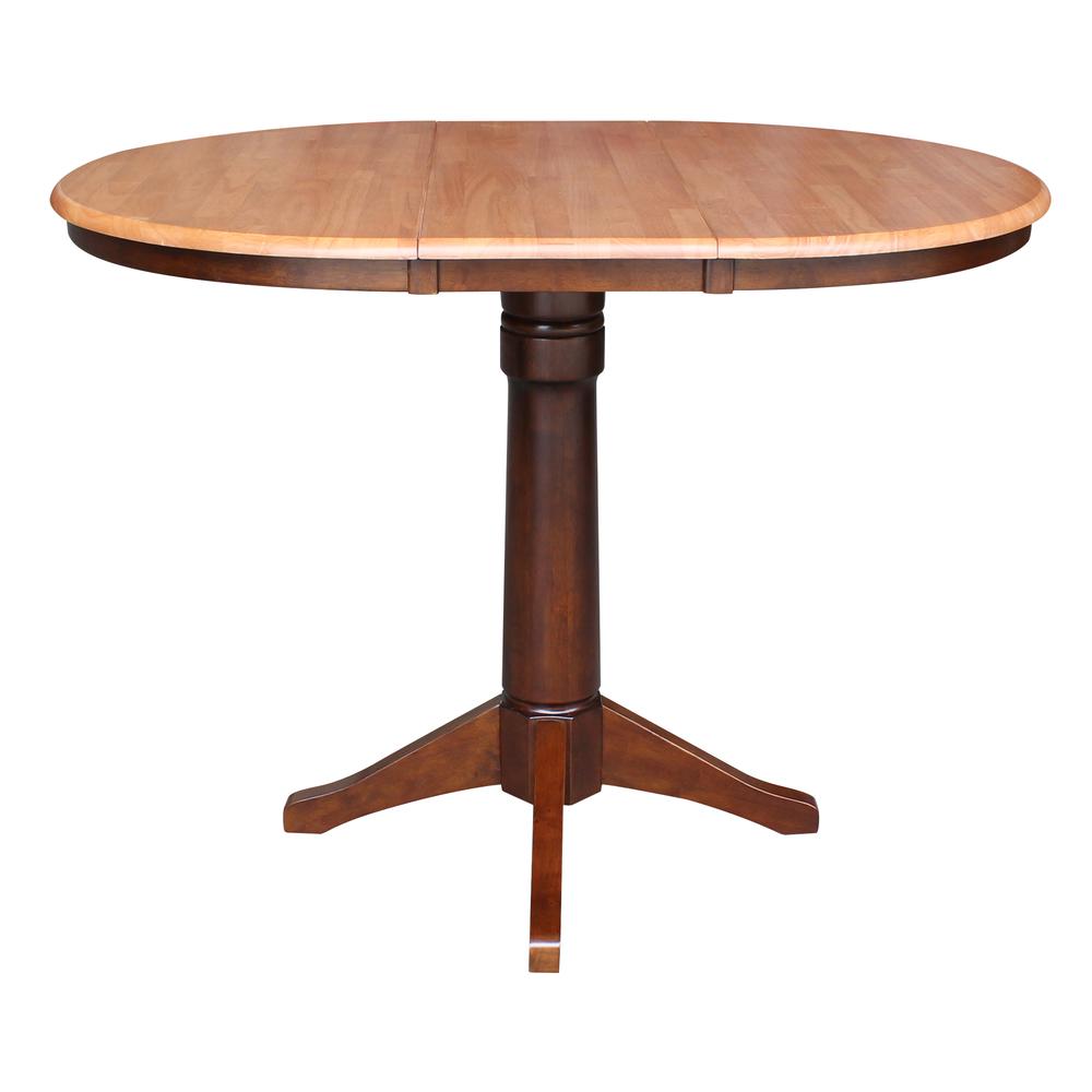 36" Round Top Pedestal Table With 12" Leaf - 28.9"H - Dining Height, Cinnamon/Espresso. Picture 9