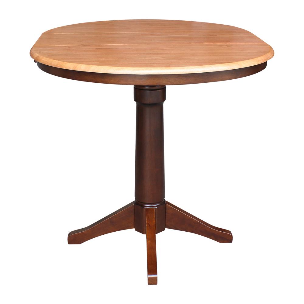 36" Round Top Pedestal Table With 12" Leaf - 28.9"H - Dining Height, Cinnamon/Espresso. Picture 11