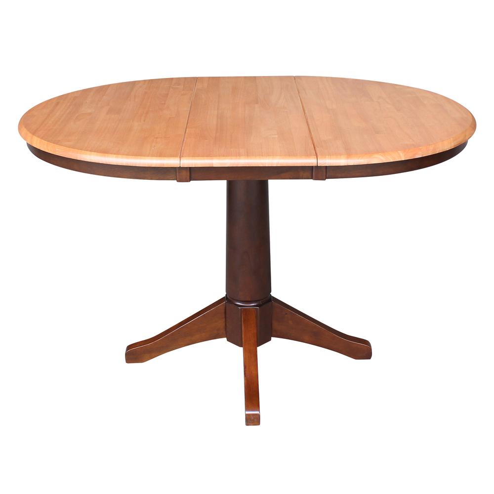 36" Round Top Pedestal Table With 12" Leaf - 28.9"H - Dining Height, Cinnamon/Espresso. Picture 2