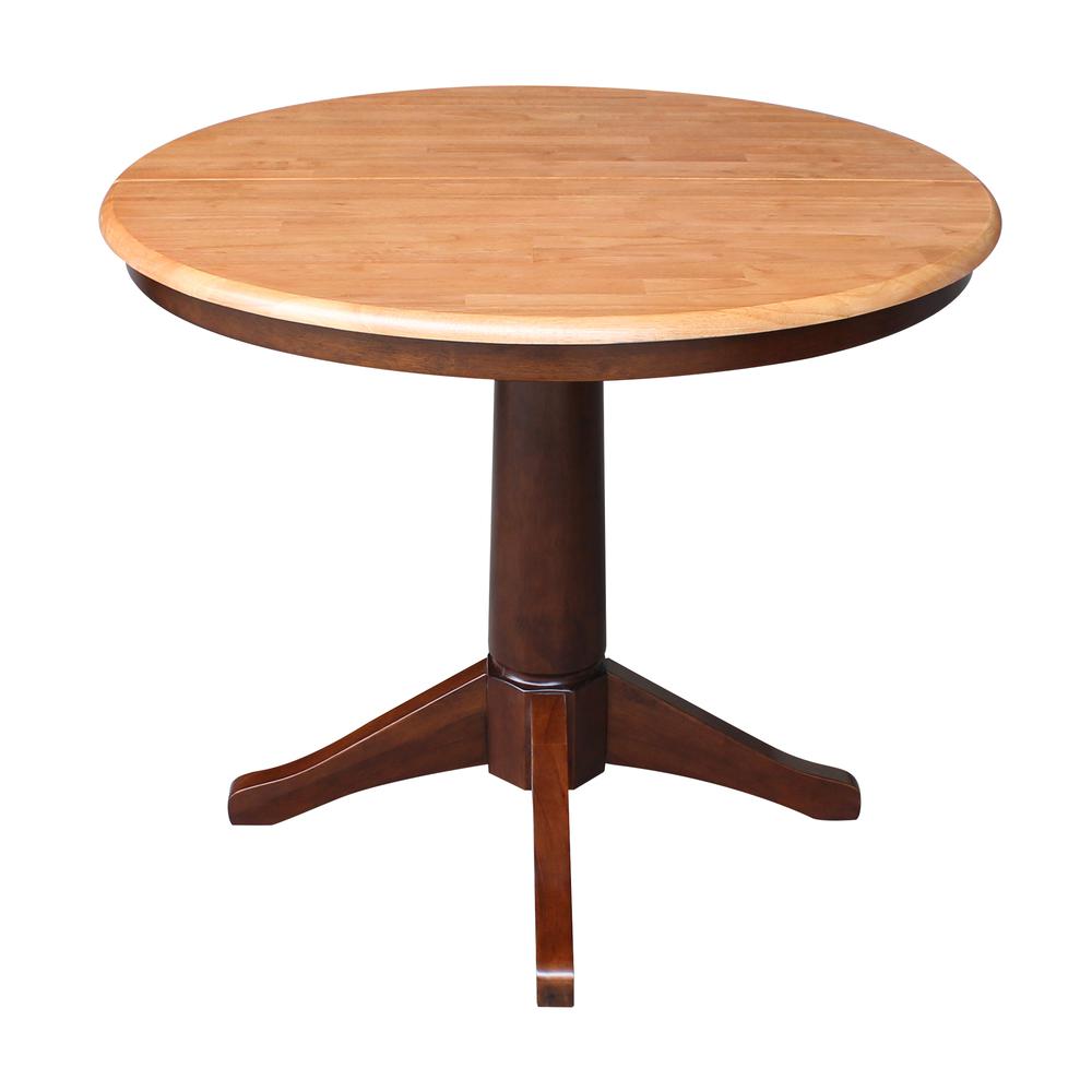 36" Round Top Pedestal Table With 12" Leaf - 28.9"H - Dining Height, Cinnamon/Espresso. Picture 5