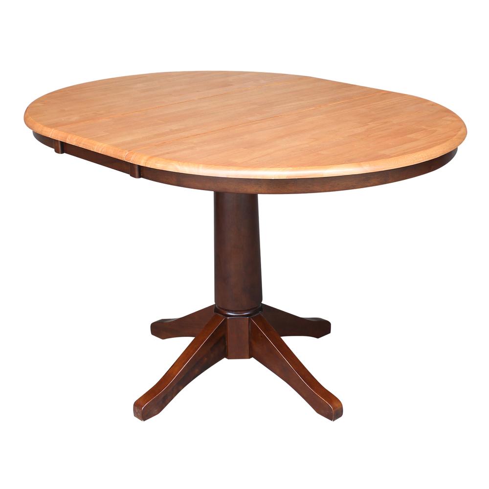 36" Round Top Pedestal Table With 12" Leaf - 28.9"H - Dining Height, Cinnamon/Espresso. Picture 7