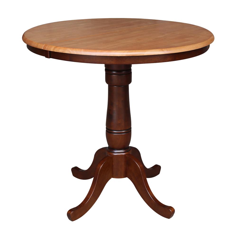 36" Round Top Pedestal Table With 12" Leaf - 34.9"H - Dining or Counter Height, Cinnamon/Espresso. Picture 16