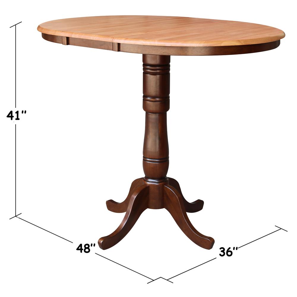 36" Round Top Pedestal Table With 12" Leaf - 34.9"H - Dining or Counter Height, Cinnamon/Espresso. Picture 8