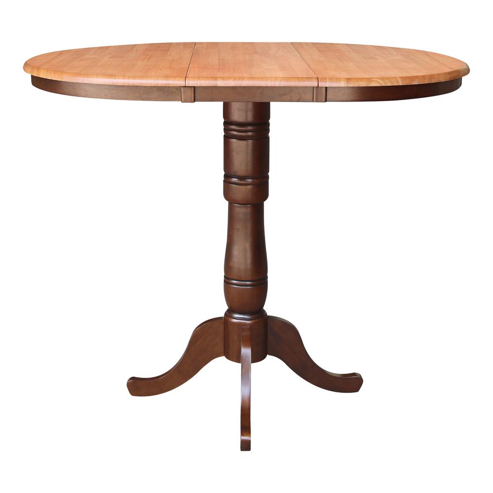 36" Round Top Pedestal Table With 12" Leaf - 34.9"H - Dining or Counter Height, Cinnamon/Espresso. Picture 9