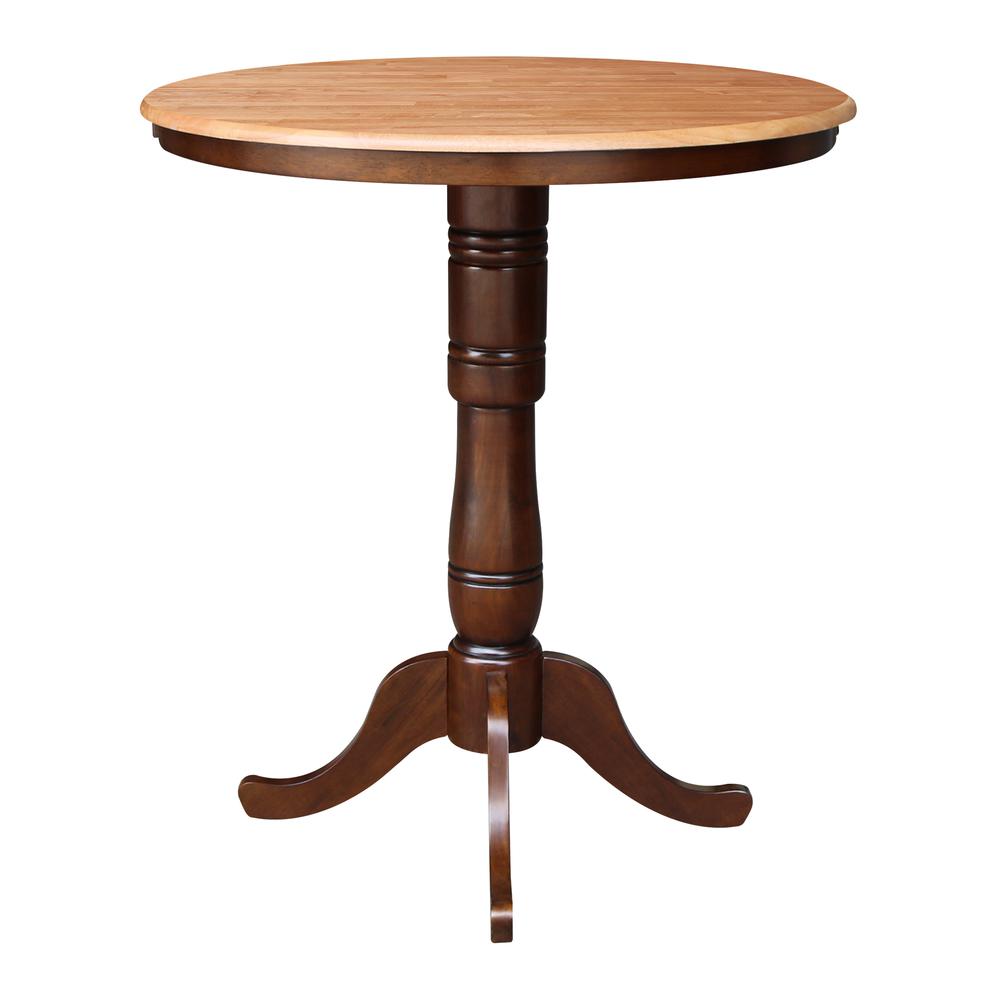 36" Round Top Pedestal Table With 12" Leaf - 34.9"H - Dining or Counter Height, Cinnamon/Espresso. Picture 12