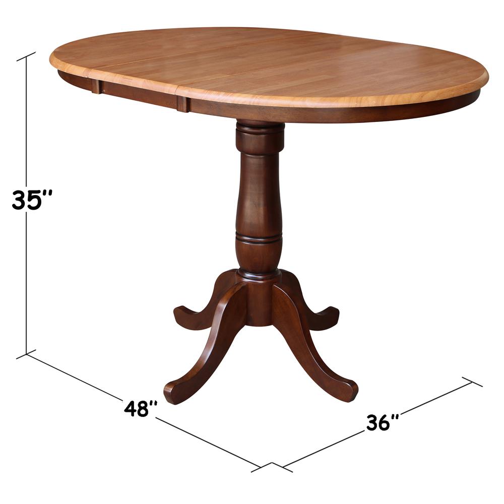 36" Round Top Pedestal Table With 12" Leaf - 34.9"H - Dining or Counter Height, Cinnamon/Espresso. Picture 1