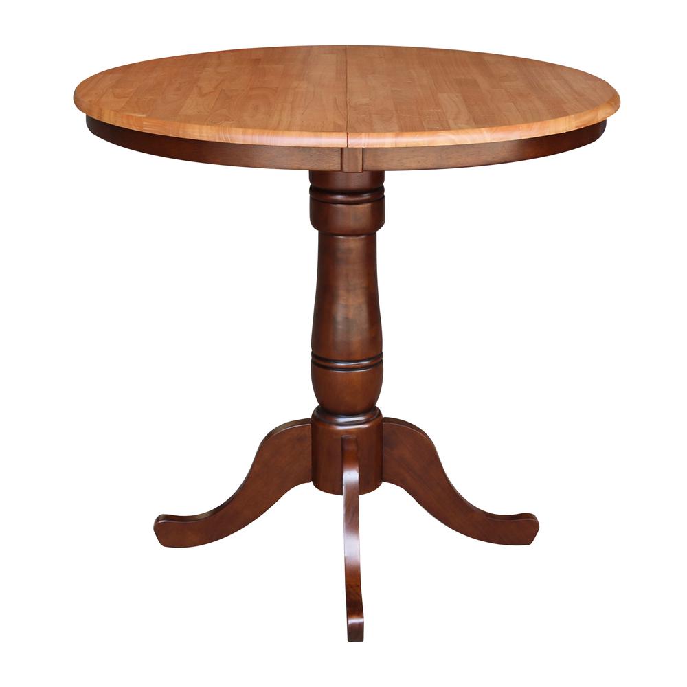 36" Round Top Pedestal Table With 12" Leaf - 34.9"H - Dining or Counter Height, Cinnamon/Espresso. Picture 3