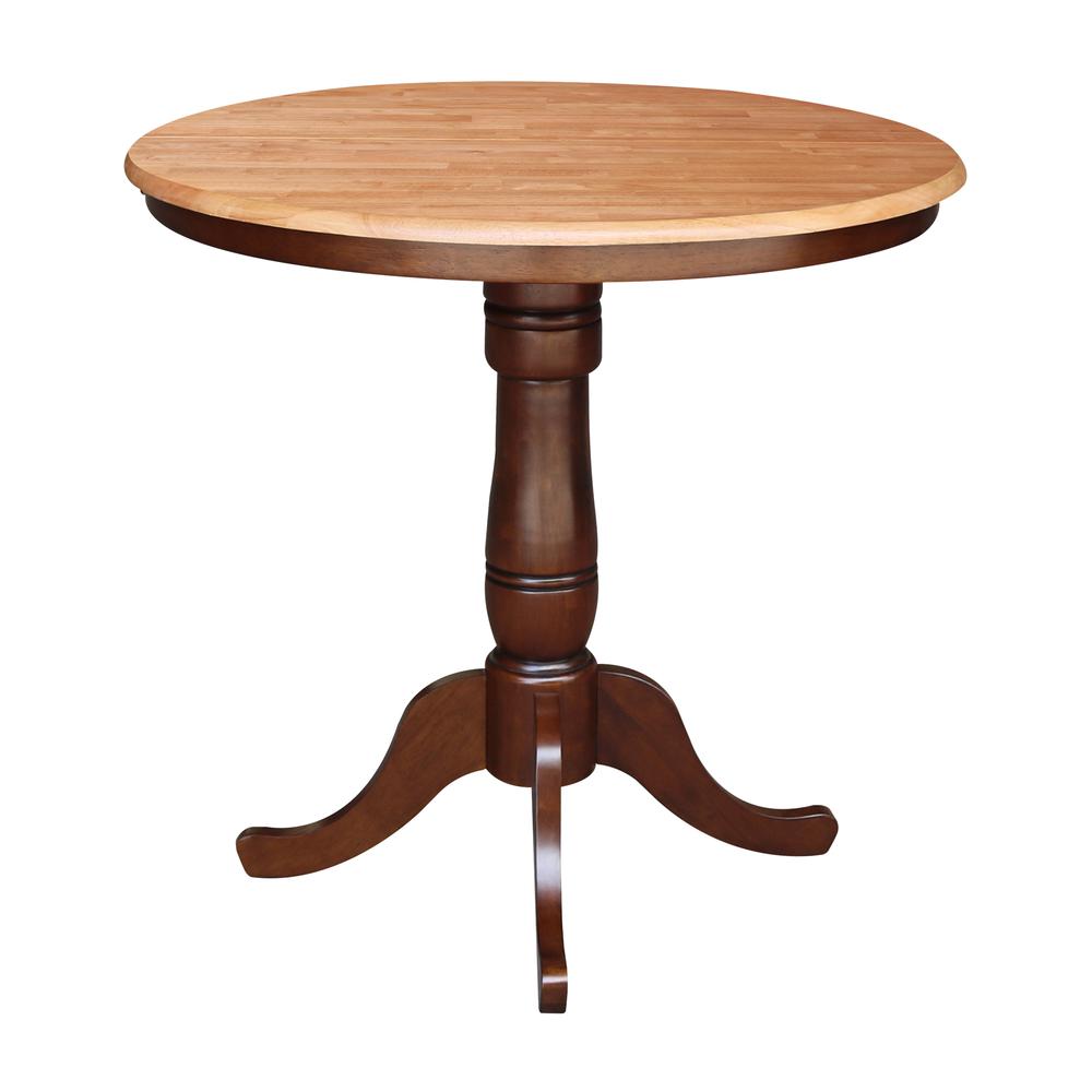 36" Round Top Pedestal Table With 12" Leaf - 34.9"H - Dining or Counter Height, Cinnamon/Espresso. Picture 5