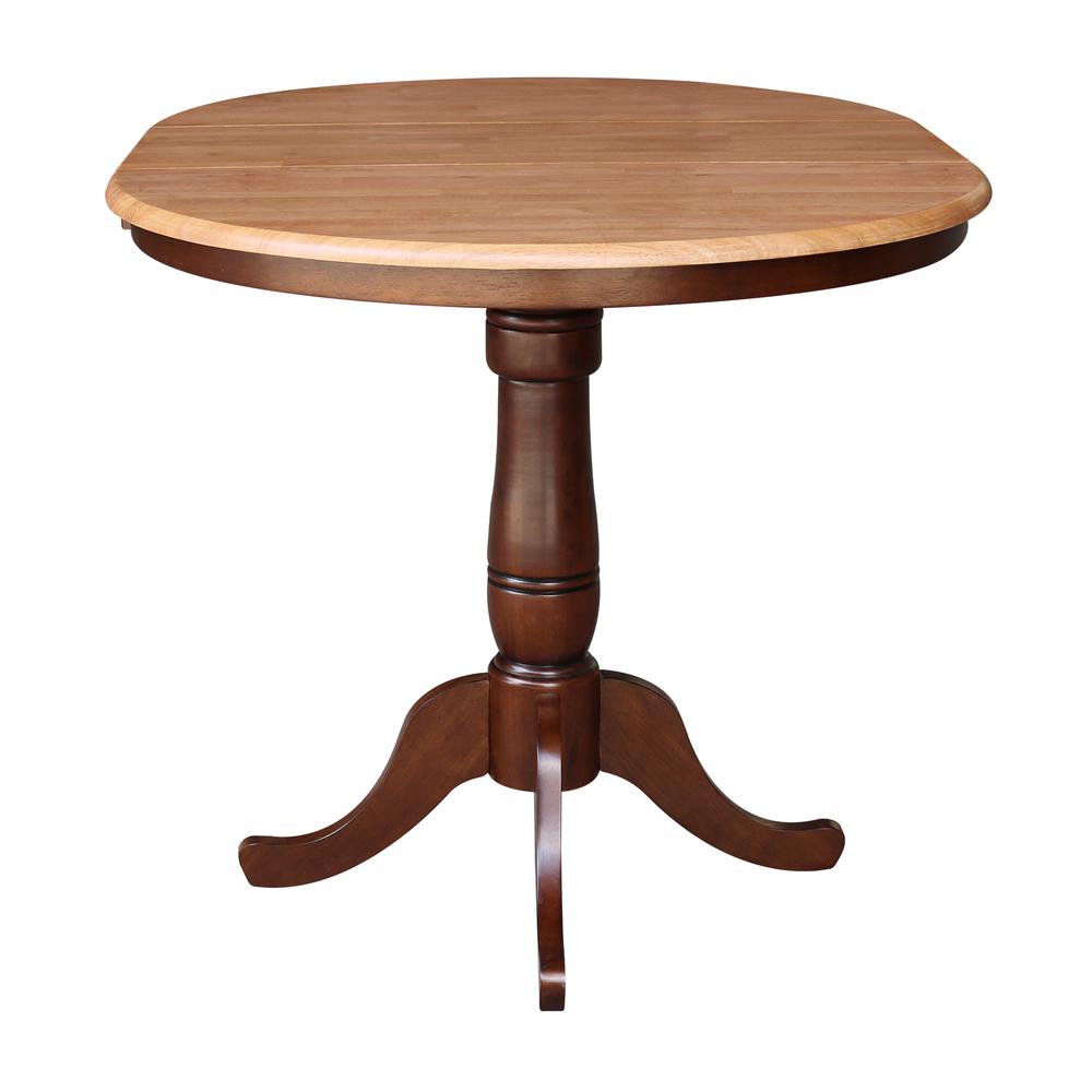 36" Round Top Pedestal Table With 12" Leaf - 34.9"H - Dining or Counter Height, Cinnamon/Espresso. Picture 4