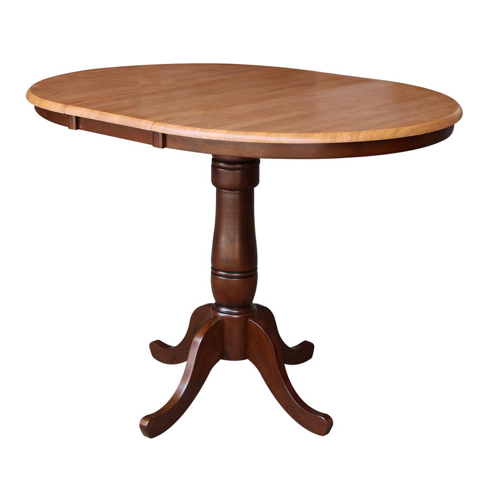 36" Round Top Pedestal Table With 12" Leaf - 34.9"H - Dining or Counter Height, Cinnamon/Espresso. Picture 7