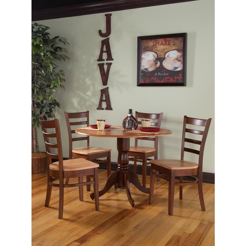 42" Dual Drop Leaf Table With 4 Emily Chairs, Cinnamon/Espresso. Picture 1