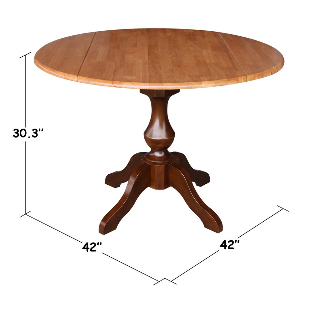 42" Round Dual Drop Leaf Pedestal Table - 29.5"h, Cinnamon/Espresso. Picture 9