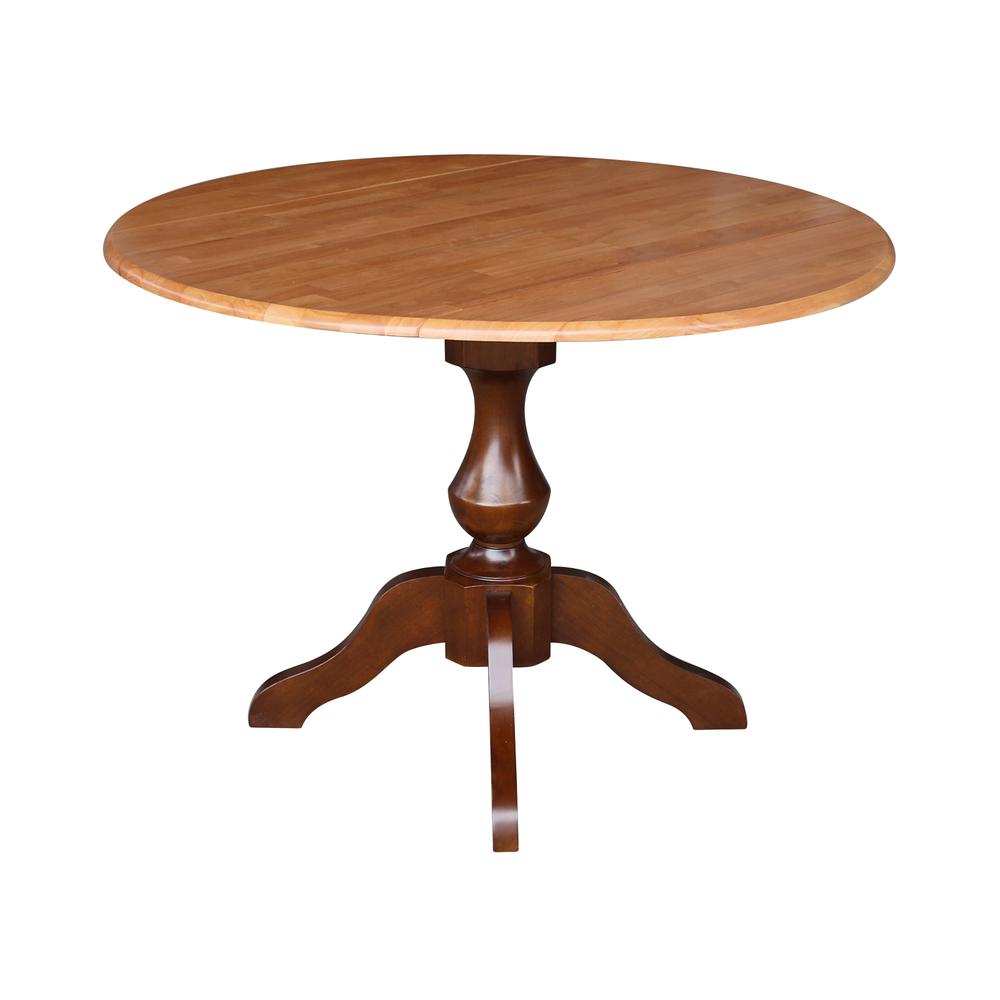 42" Round Dual Drop Leaf Pedestal Table - 29.5"h, Cinnamon/Espresso. Picture 13