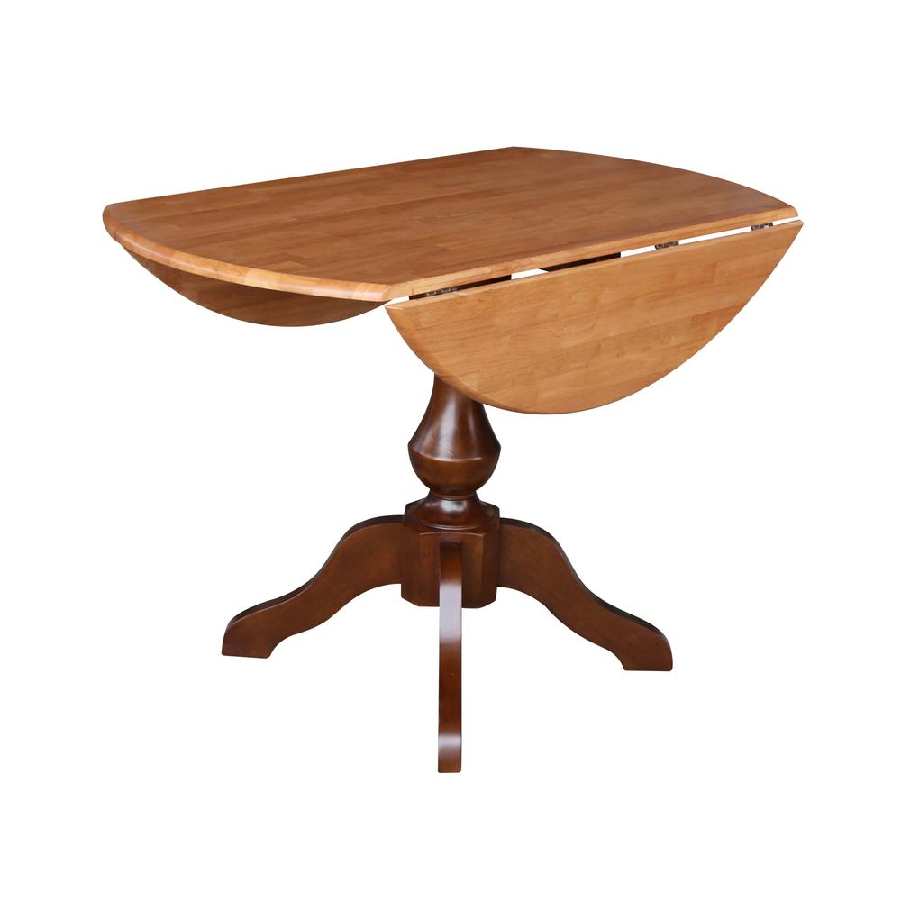 42" Round Dual Drop Leaf Pedestal Table - 29.5"h, Cinnamon/Espresso. Picture 12