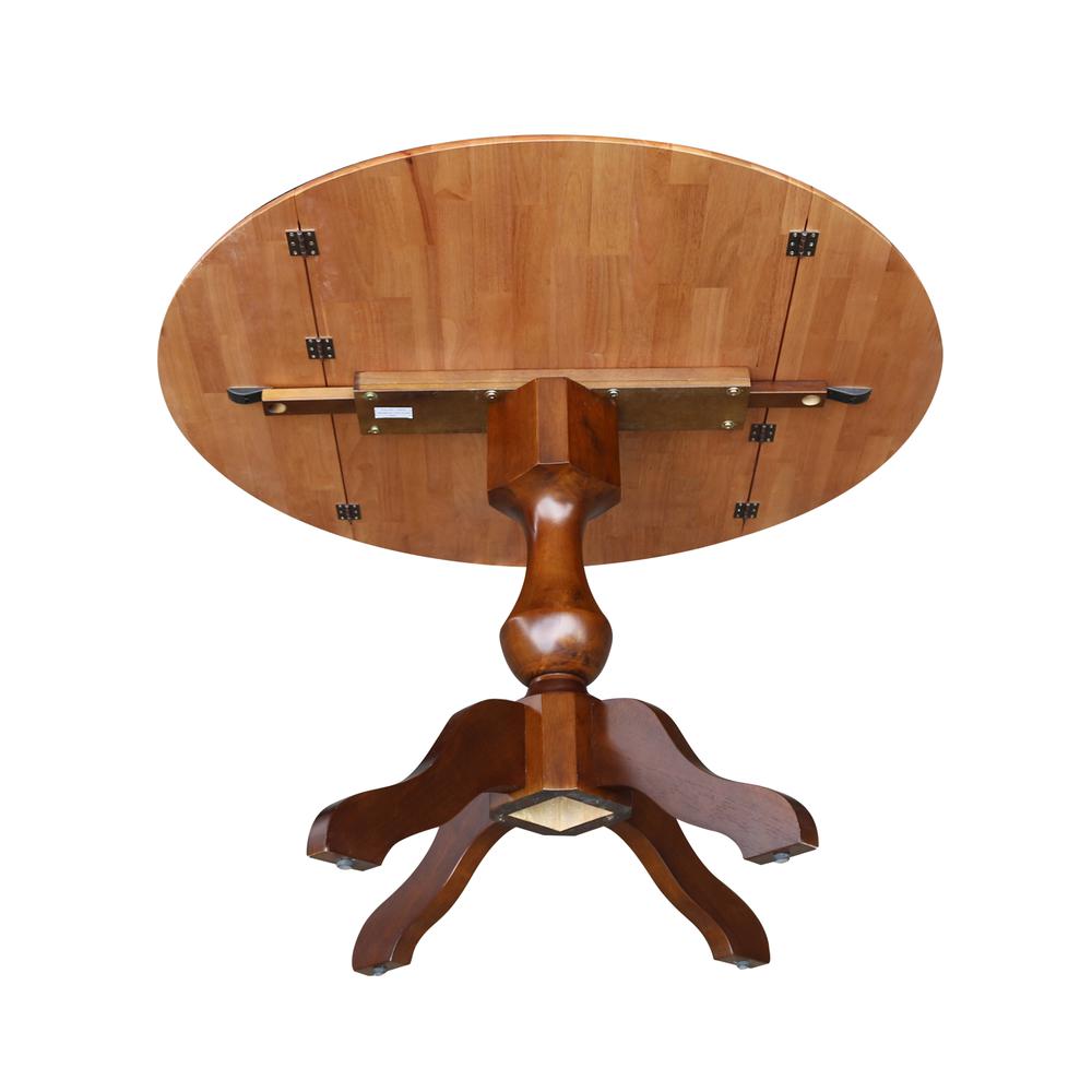 42" Round Dual Drop Leaf Pedestal Table - 29.5"h, Cinnamon/Espresso. Picture 16