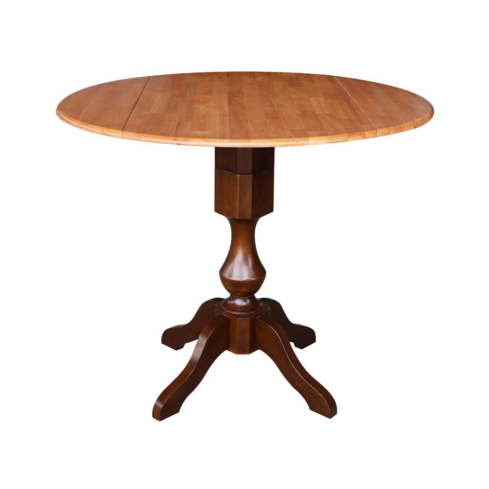 42" Round Dual Drop Leaf Pedestal Table - 29.5"h, Cinnamon/Espresso. Picture 38