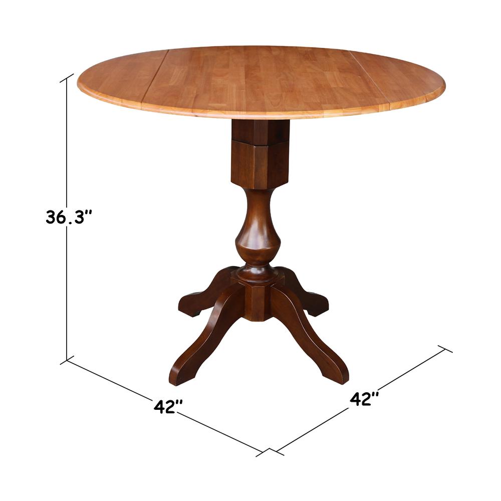 42" Round Dual Drop Leaf Pedestal Table - 29.5"h, Cinnamon/Espresso. Picture 21