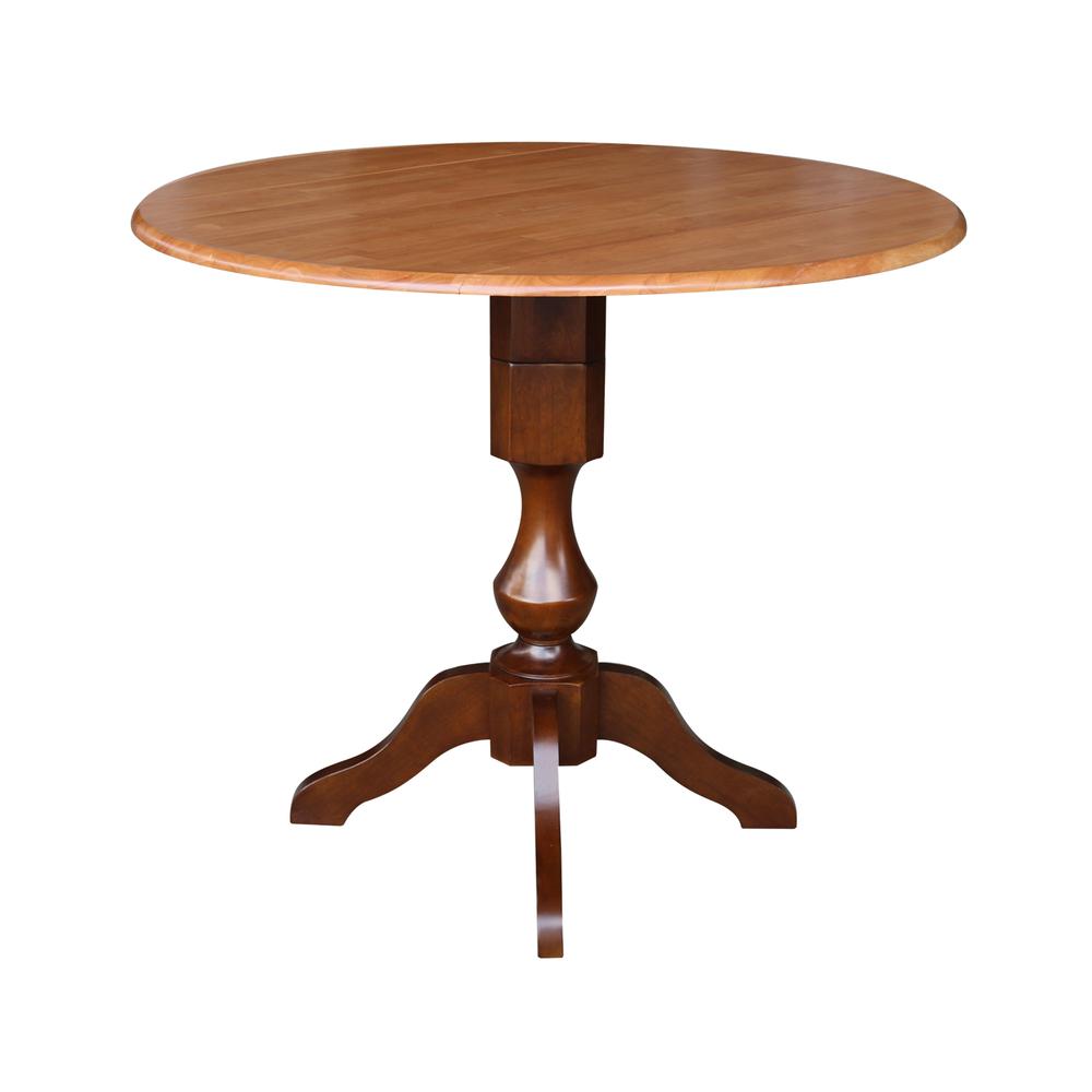 42" Round Dual Drop Leaf Pedestal Table - 29.5"h, Cinnamon/Espresso. Picture 26