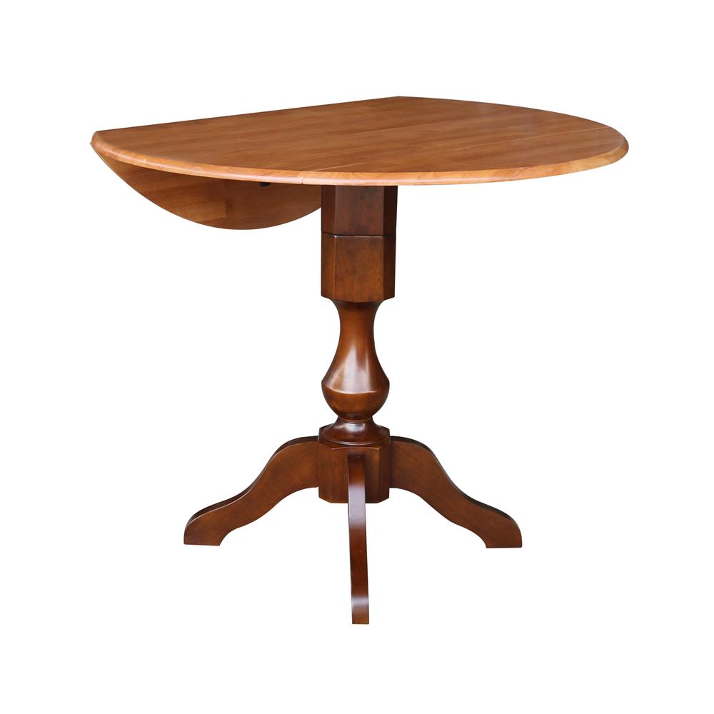 42" Round Dual Drop Leaf Pedestal Table - 29.5"h, Cinnamon/Espresso. Picture 24
