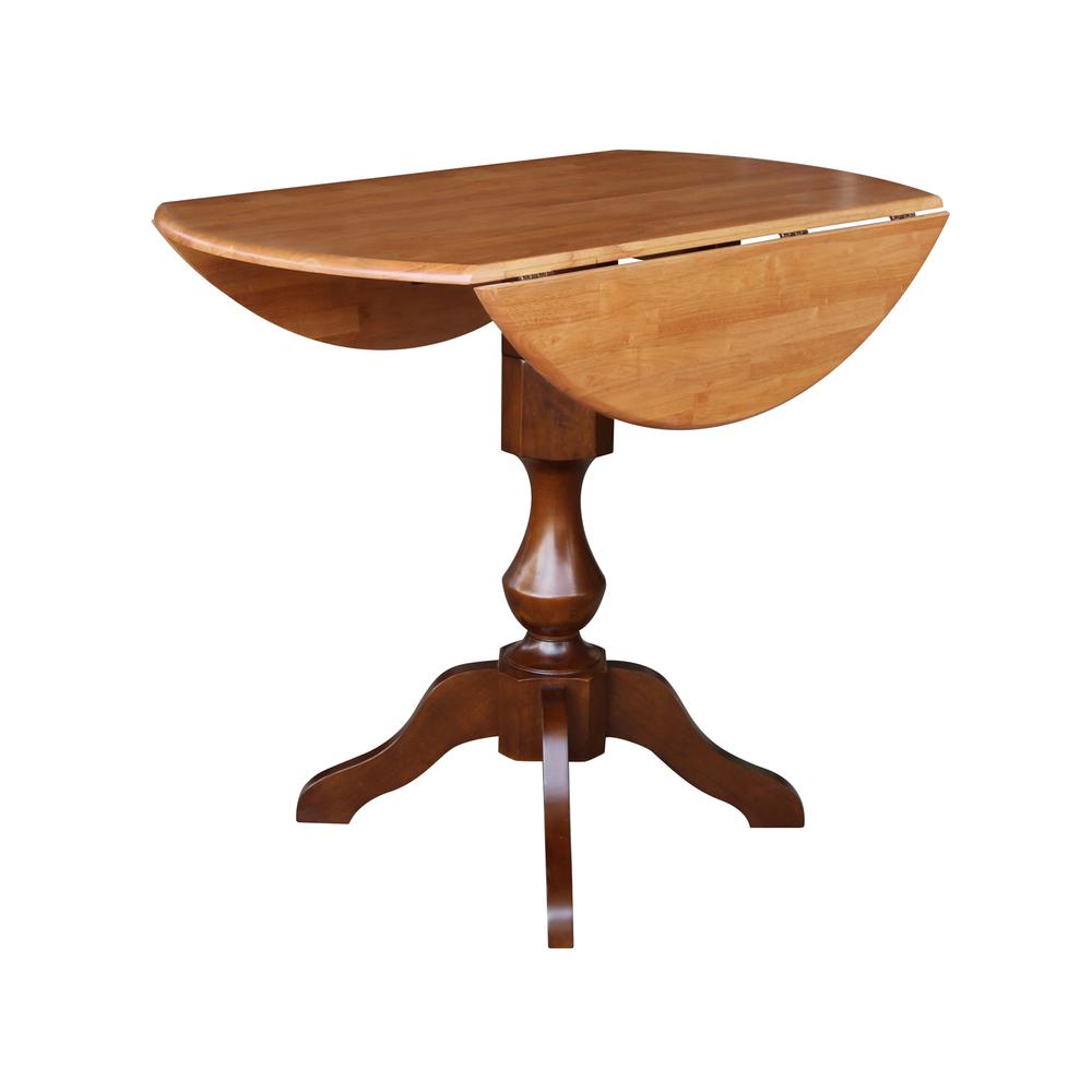42" Round Dual Drop Leaf Pedestal Table - 29.5"h, Cinnamon/Espresso. Picture 25