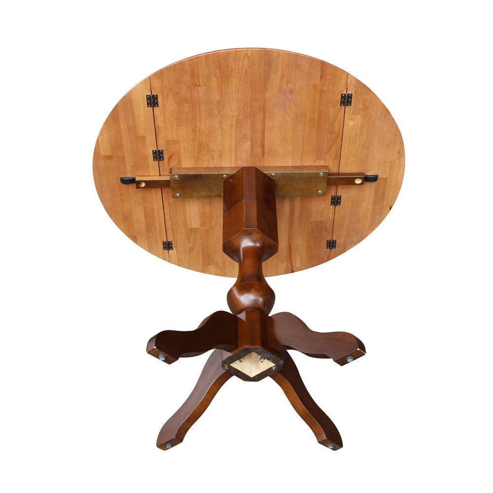 42" Round Dual Drop Leaf Pedestal Table - 29.5"h, Cinnamon/Espresso. Picture 28