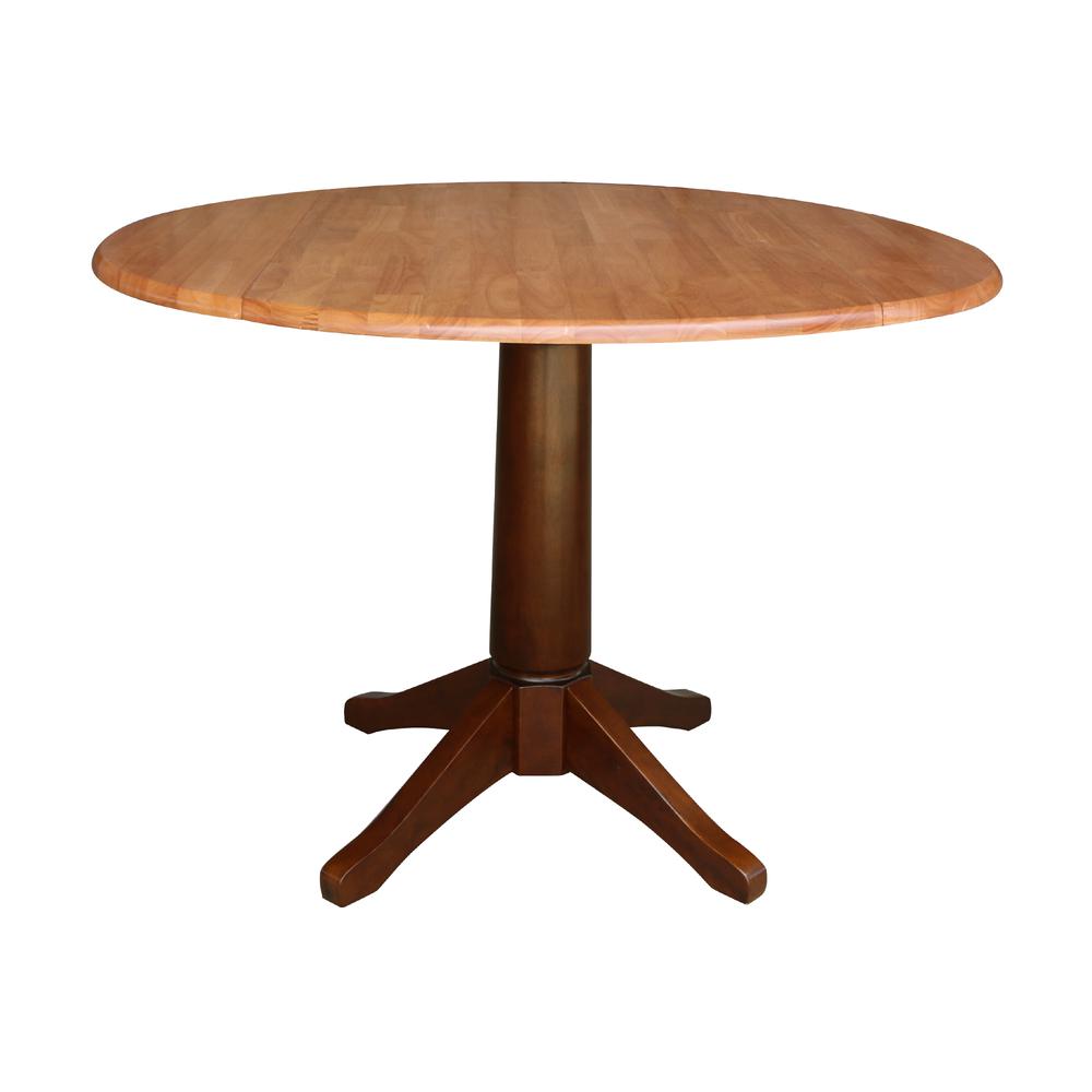 42" Round Dual Drop Leaf Pedestal Table - 29.5"h, Cinnamon/Espresso. Picture 68