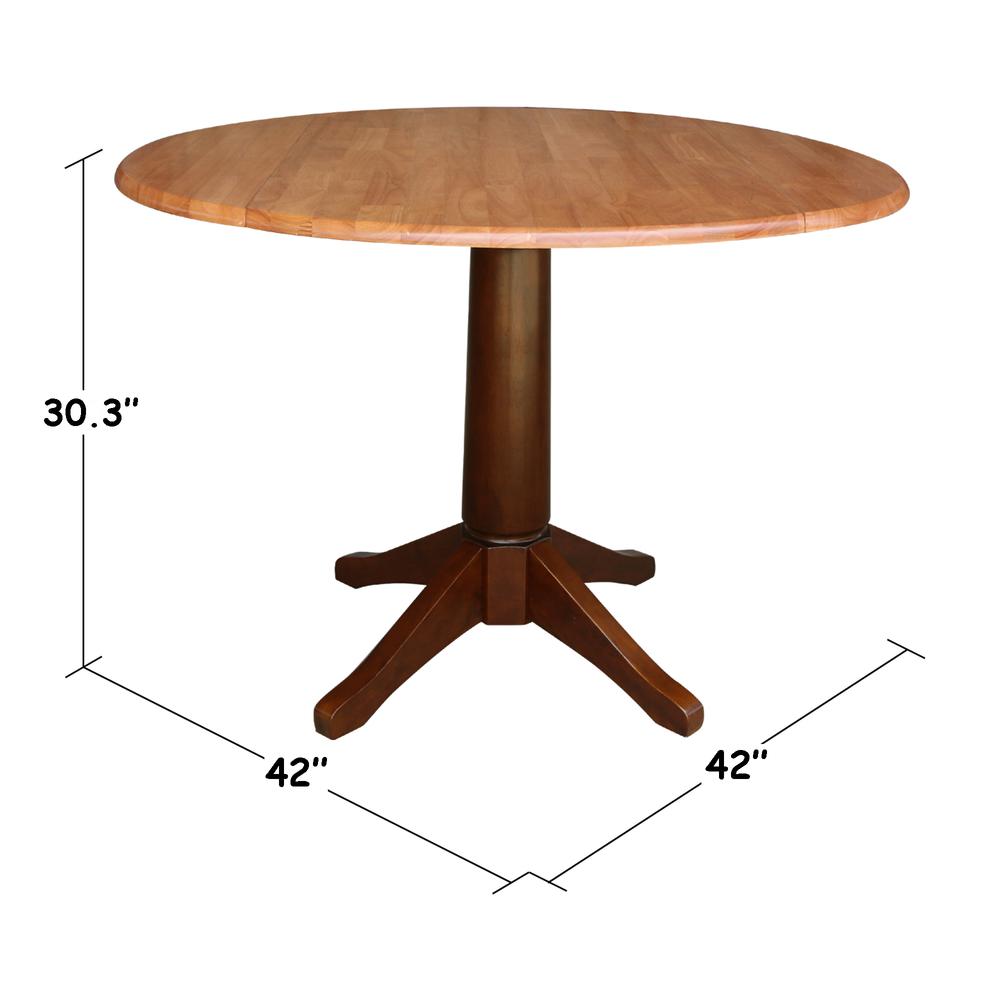 42" Round Dual Drop Leaf Pedestal Table - 29.5"h, Cinnamon/Espresso. Picture 39