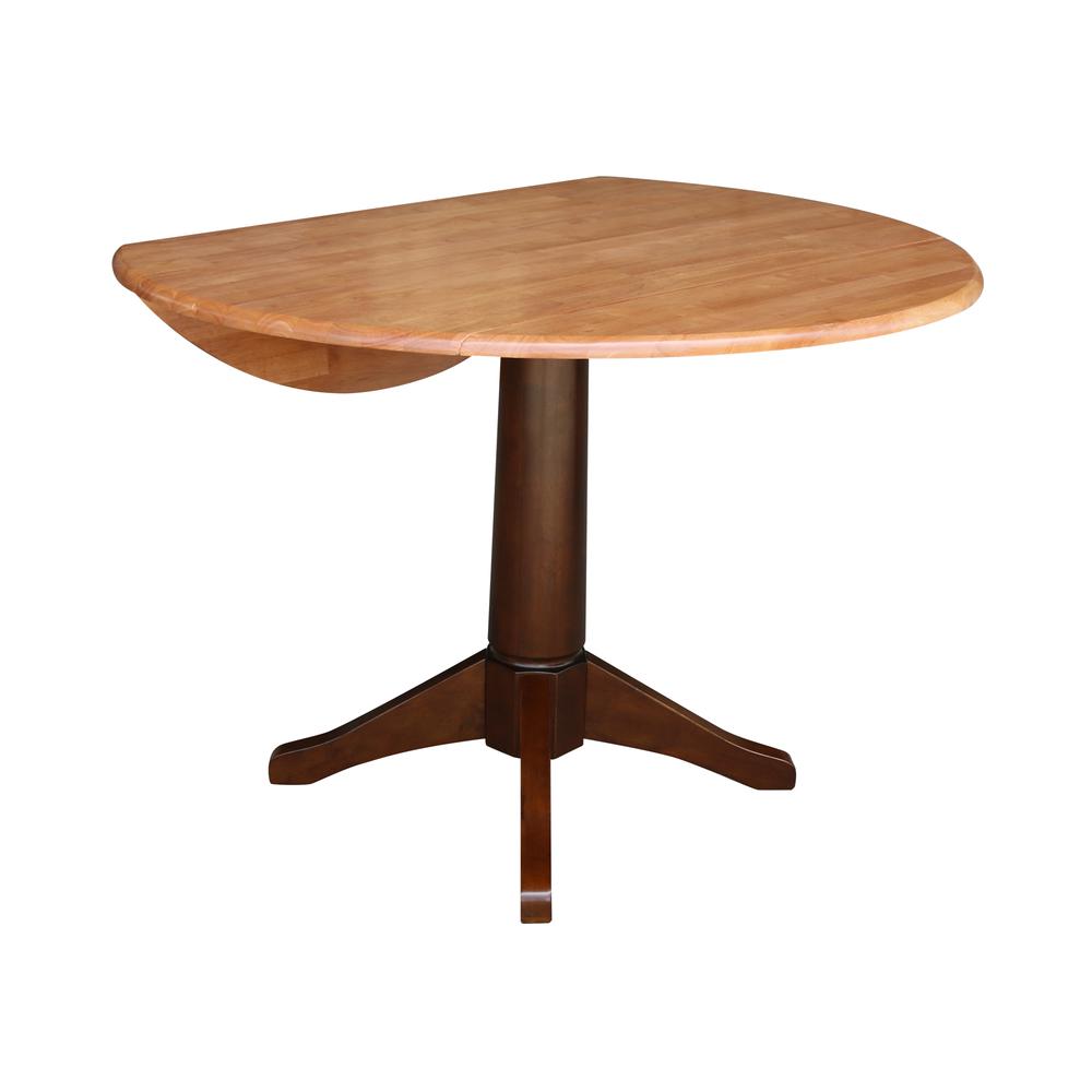 42" Round Dual Drop Leaf Pedestal Table - 29.5"h, Cinnamon/Espresso. Picture 41