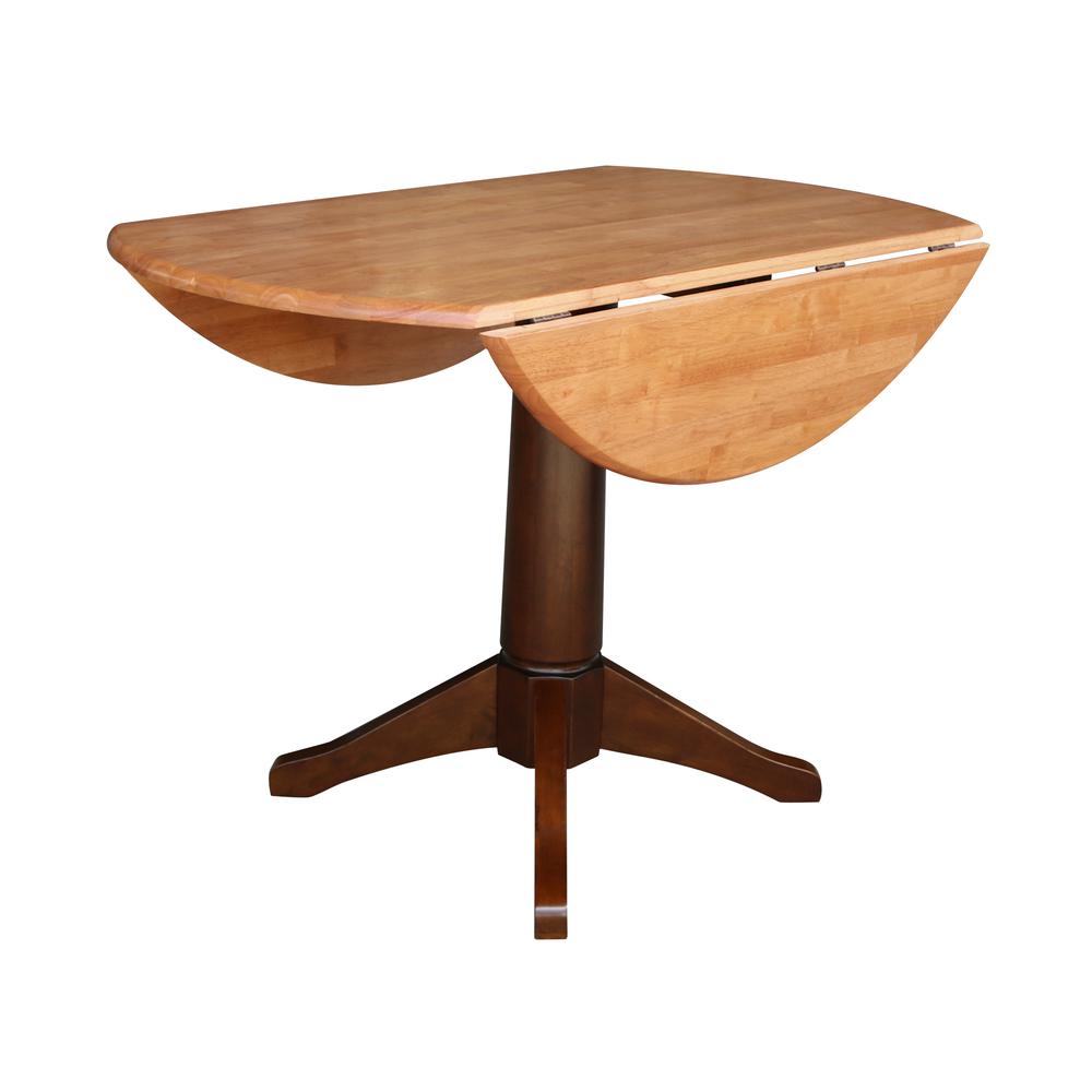 42" Round Dual Drop Leaf Pedestal Table - 29.5"h, Cinnamon/Espresso. Picture 42