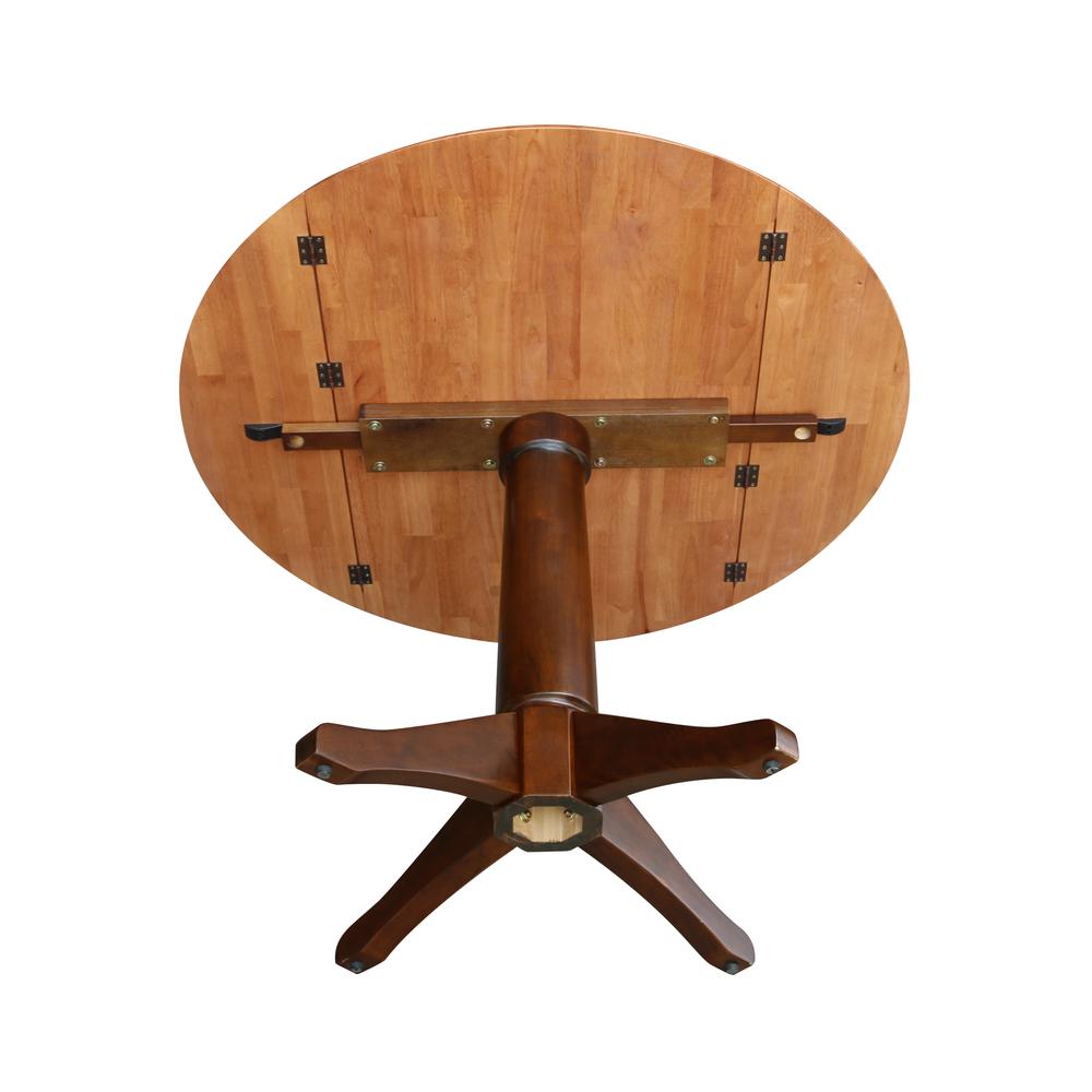 42" Round Dual Drop Leaf Pedestal Table - 29.5"h, Cinnamon/Espresso. Picture 45