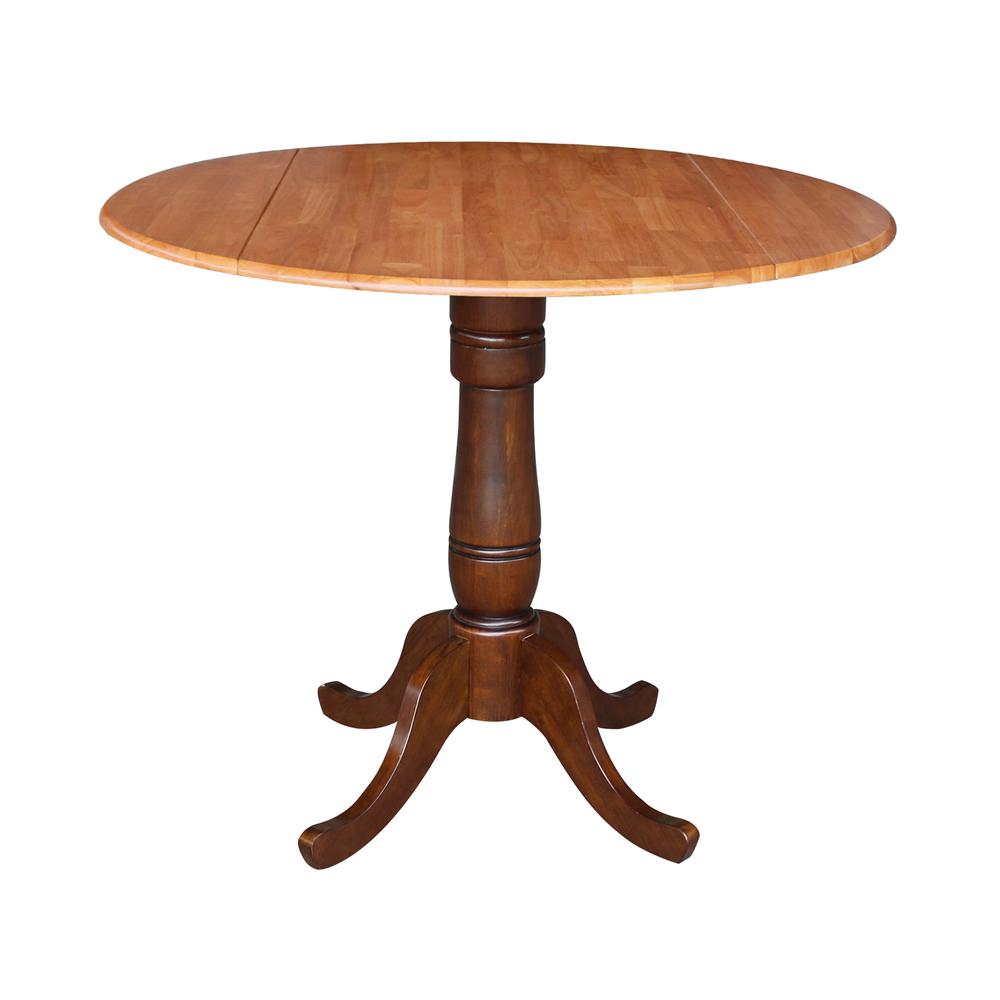 42" Round Dual Drop Leaf Pedestal Table - 35.5"h, Cinnamon/Espresso. Picture 16