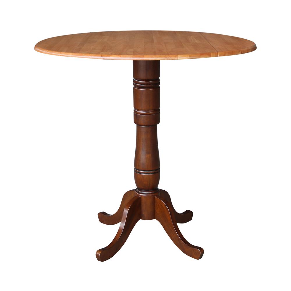 42" Round Dual Drop Leaf Pedestal Table - 35.5"h, Cinnamon/Espresso. Picture 15