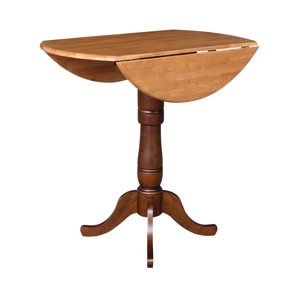 42" Round Dual Drop Leaf Pedestal Table - 35.5"h, Cinnamon/Espresso. Picture 11