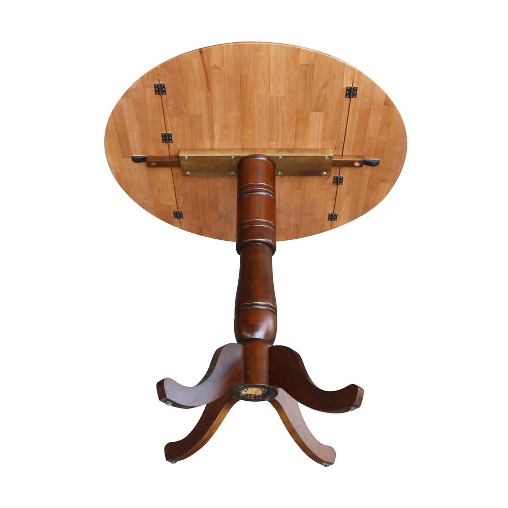 42" Round Dual Drop Leaf Pedestal Table - 35.5"h, Cinnamon/Espresso. Picture 14
