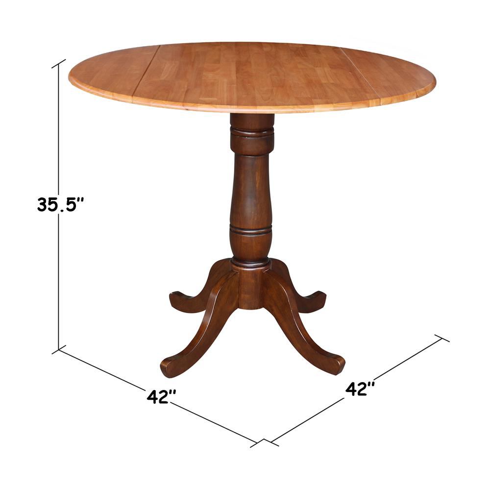42" Round Dual Drop Leaf Pedestal Table - 35.5"h, Cinnamon/Espresso. Picture 1