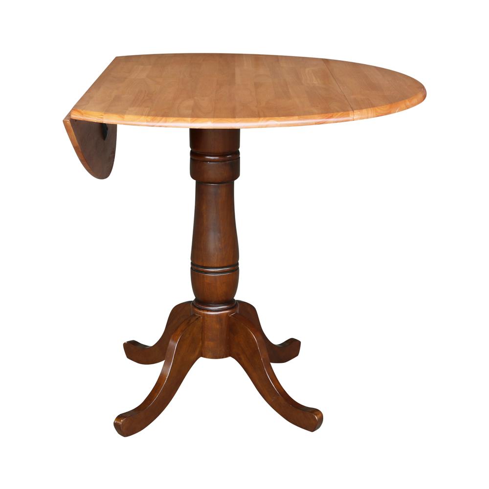 42" Round Dual Drop Leaf Pedestal Table - 35.5"h, Cinnamon/Espresso. Picture 2