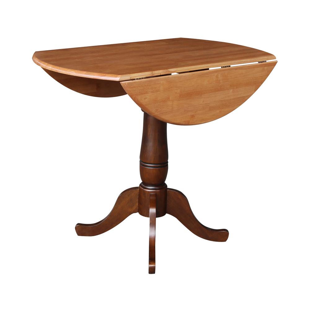 42" Round Dual Drop Leaf Pedestal Table - 35.5"h, Cinnamon/Espresso. Picture 4