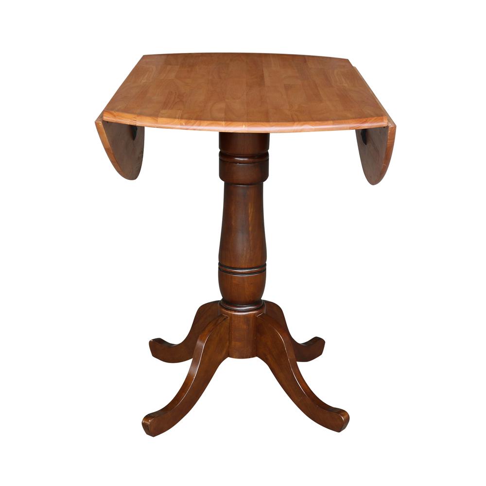 42" Round Dual Drop Leaf Pedestal Table - 35.5"h, Cinnamon/Espresso. Picture 6