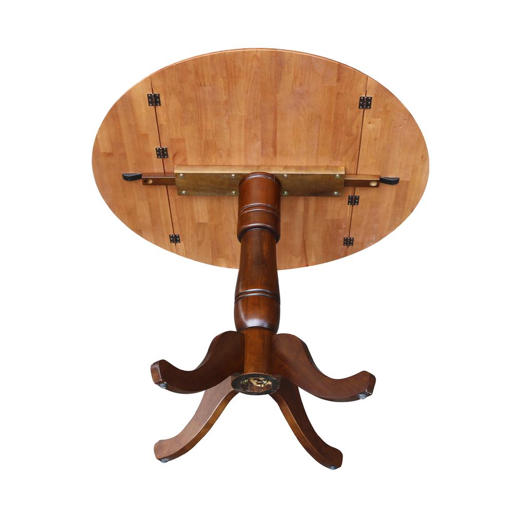 42" Round Dual Drop Leaf Pedestal Table - 35.5"h, Cinnamon/Espresso. Picture 7