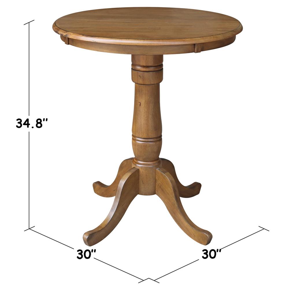 30" Round Top Pedestal Table - 34.9"H, Pecan. Picture 1