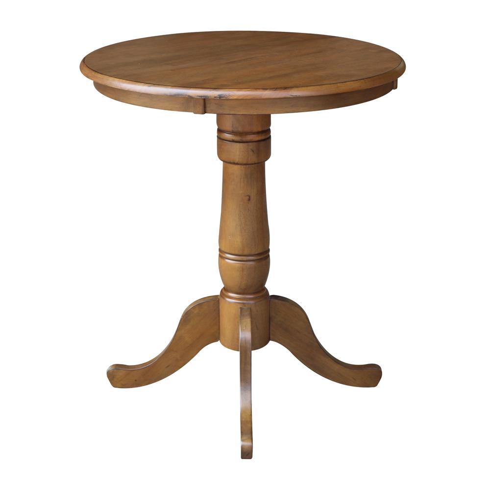 30" Round Top Pedestal Table - 34.9"H, Pecan. Picture 2