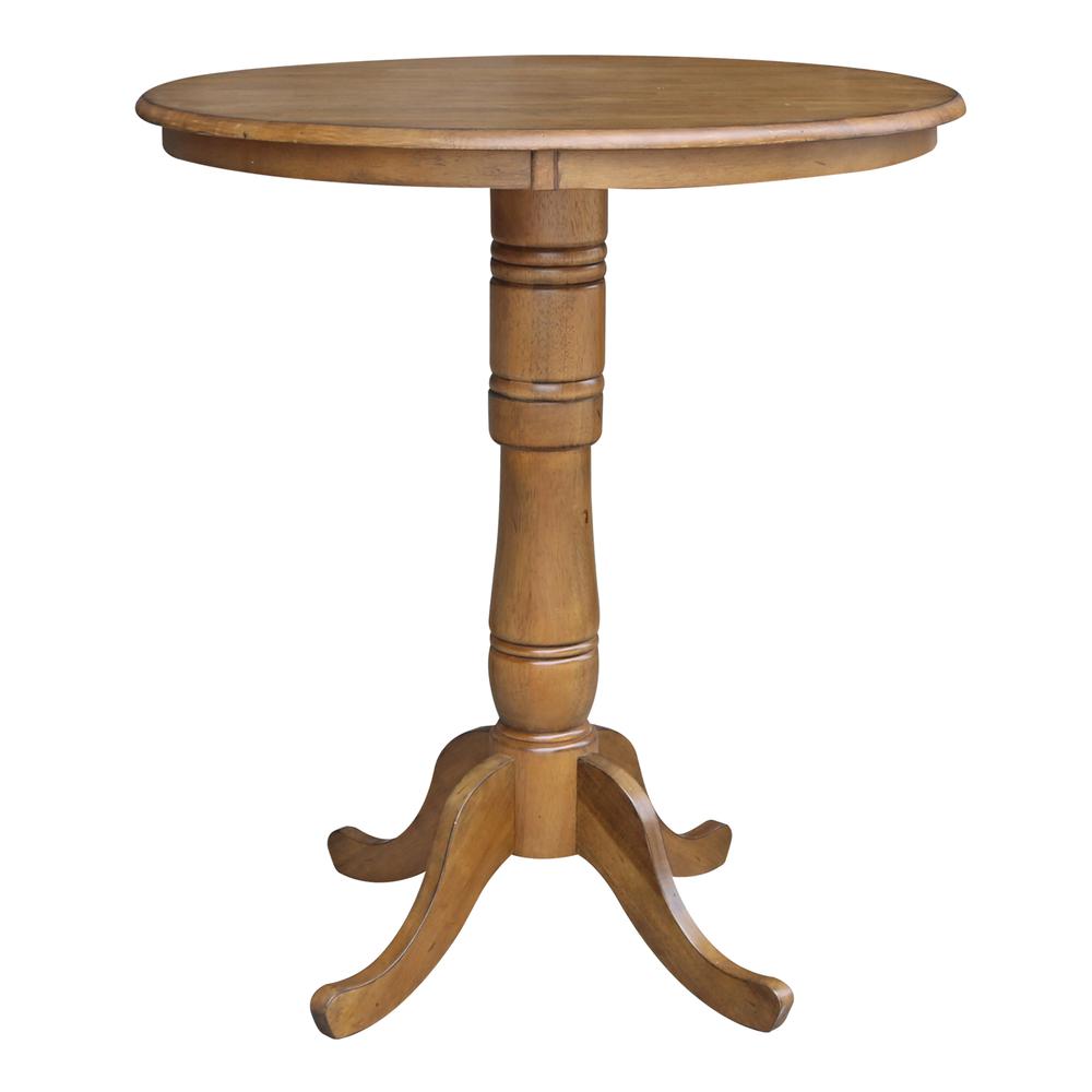 36" Round Top Pedestal Table - 34.9"H, Pecan. Picture 7