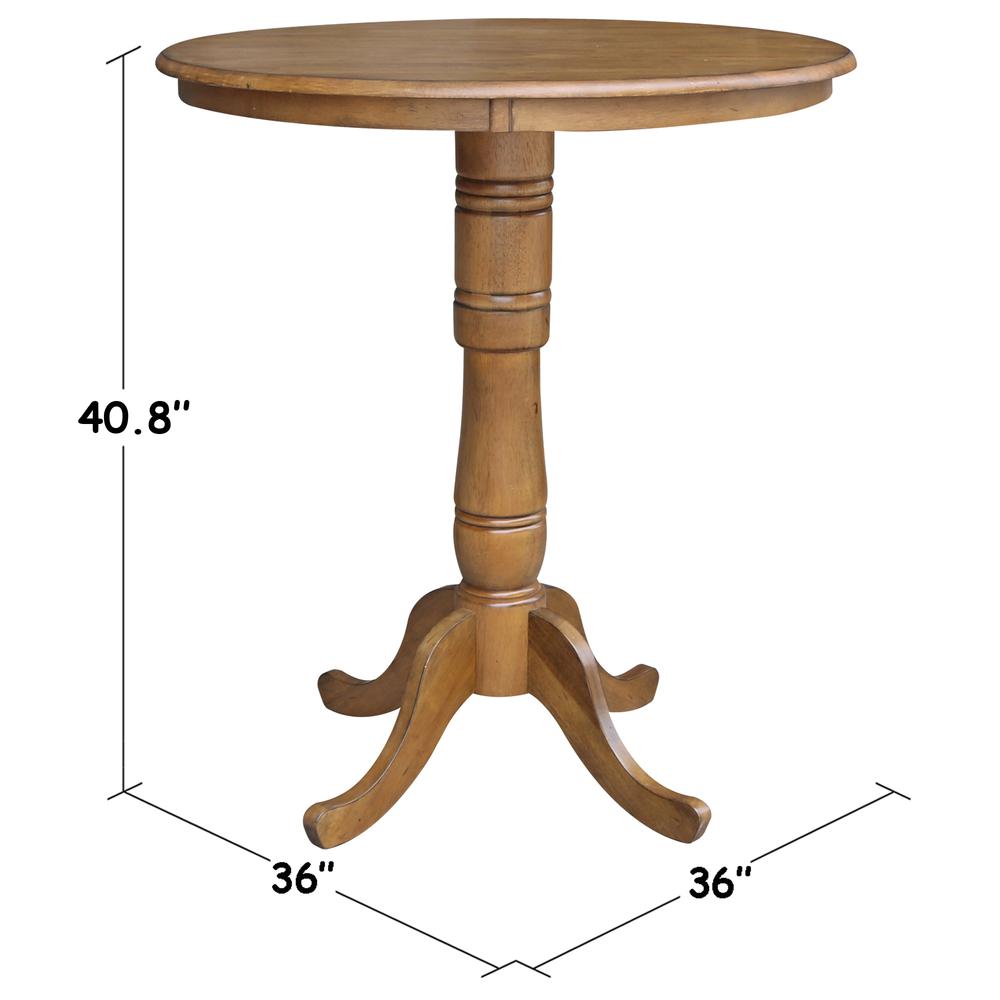 36" Round Top Pedestal Table - 34.9"H, Pecan. Picture 4