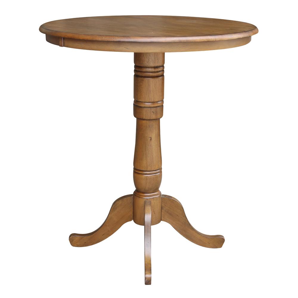 36" Round Top Pedestal Table - 34.9"H, Pecan. Picture 5